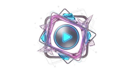 Modern play button icon in futuristic purple and blue geometric design