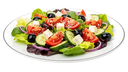 Delicious mixed green salad with vegetables isolated on transparent background