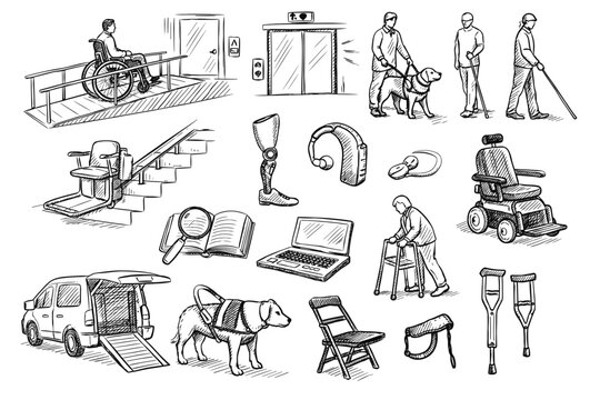 Collection of accessibility aids and assistive devices for people with disabilities