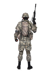 Military soldier in camouflage uniform with rifle