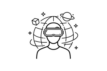 Person wearing VR headset exploring virtual reality and outer space