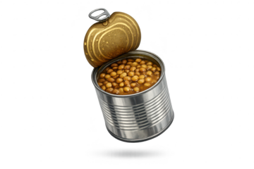 Open can of chickpeas against a transparent background, studio shot