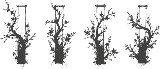 Obraz premium silhouettes of four tree branches with leaves growing from rectangular frames