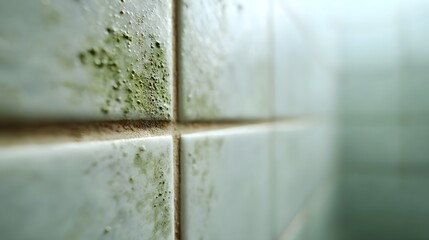 ro view of mold and grime on dirty bathroom tile grout, highlighting unsanitary conditions and decay.
