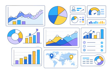 Collection of modern flat design charts and graphs for data visualization