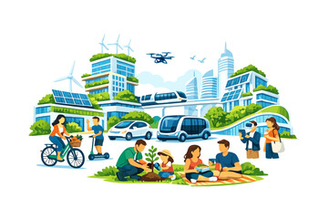 Sustainable city living with eco-friendly transportation and green buildings