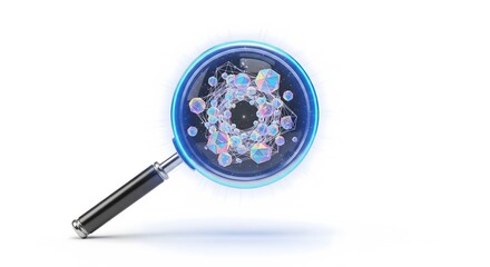 Magnifying glass revealing futuristic network connections and data visualization