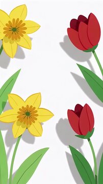 Colorful Spring Flowers Daffodils and Tulips in Pattern.
