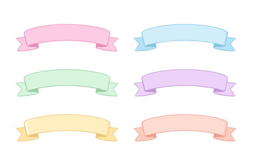 Obraz premium Set of six pastel colored ribbon banners for design and decoration