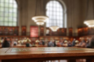 Out of focus library interior representing learning and education concept.