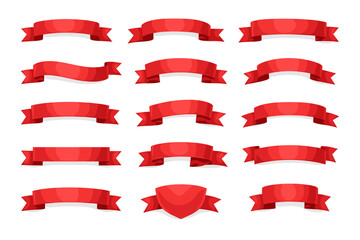 Collection of various red ribbon banners and labels for design