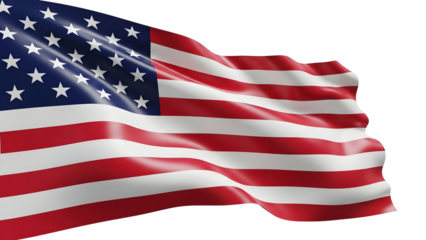 American flag waving isolated on transparent background with red white and blue colors