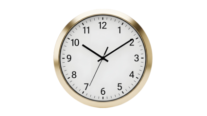 Oval clock face isolated on transparent background with black hands and numbers