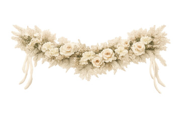 Dried floral arrangement with wedding garland and pampas grass