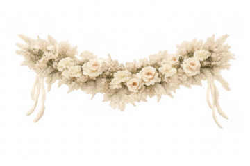 Dried floral arrangement with wedding garland and pampas grass