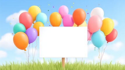 Colorful Balloons with Blank Sign for Celebrations and Announcements