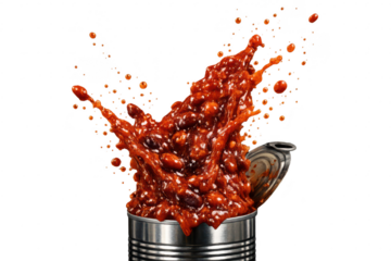 Explosion of Beans from a Can on a transparent background for designers