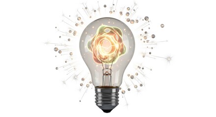 Innovative light bulb with glowing idea and particles around