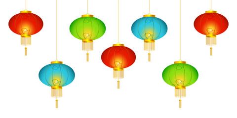 Vector illustration of colorful Chinese hanging Lanterns set on transparent background
