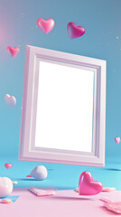 Surreal pastel artwork featuring multiple 3D hearts flying freely in a minimal environment, symbolizing love, energy, and joy..