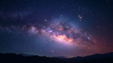 The Milky Way galaxy is visible in the night sky above mountains