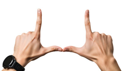 Hands forming a frame, a creative composition, capturing the focus. The hands create a unique framing gesture transparent background