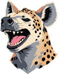 Minimal vector sticker of a hyena laughing expression simplified, clean outline, flat modern style, white background, entertainment branding friendly 1