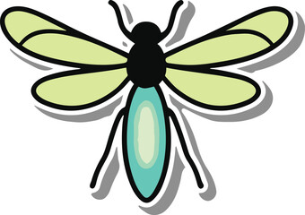 Minimal vector sticker of a firefly glowing abdomen simplified, clean outline, flat modern icon style, white background, smart lighting concept