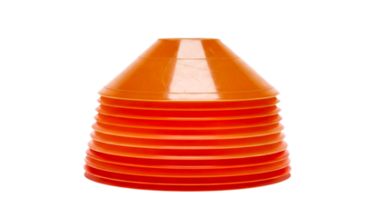Orange traffic cones stacked neatly transparent background