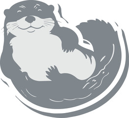  Minimal vector sticker of an otter floating on back, smooth rounded body, clean outline, flat friendly design, white background, aquatic lifestyle branding 2