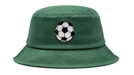 A green bucket hat with a soccer ball icon. It is perfect for sunny days at the park or playing a soccer game transparent background