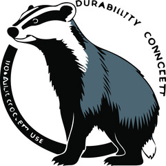 Minimalist vector sticker of a badger side view, strong low silhouette, clean bold outline, flat design, white background, durability concept use 1