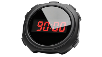 A close-up of a digital timer displays the number 90:00  transparent background