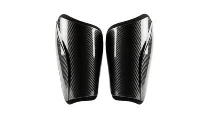 Pair of new, clean, and shiny shin guards set against a backdrop. Shin guards, crucial for the protection of athletes during intense sports transparent background