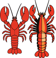 Minimalist vector sticker of a lobster top view, segmented body simplified, clean outline, flat modern style, white background, gourmet branding 1