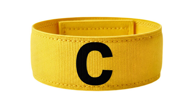 Captain armband: A yellow captain's armband with a bold black C on it, symbolizing leadership, authority and guidance transparent background