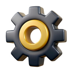 A pair of metallic 3D cogwheels with gold detailing, representing the technical foundation, investment systems, and operational mechanics of cryptocurrency..