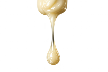 Beige flowing liquid drip, suspended on transparent background image.