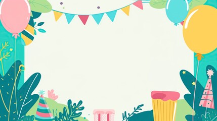 Playful pastel background with balloons, wrapped gifts, and stars, ideal for birthday invitations, greeting cards, and celebration designs.