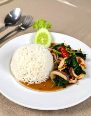 Stir-Fried Squid with Holy Basil and Jasmine Rice
