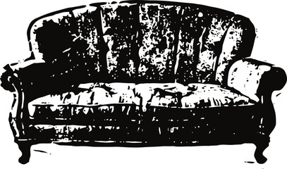 Obraz premium Vintage couch silhouette with tufted backrest and rolled arms in classic