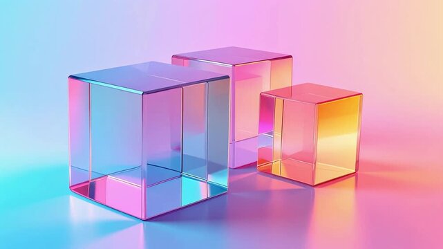 Shiny Metallic Cubes with Rainbow Reflections.