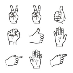 様々な手のジェスチャー、表現豊かなイラスト
