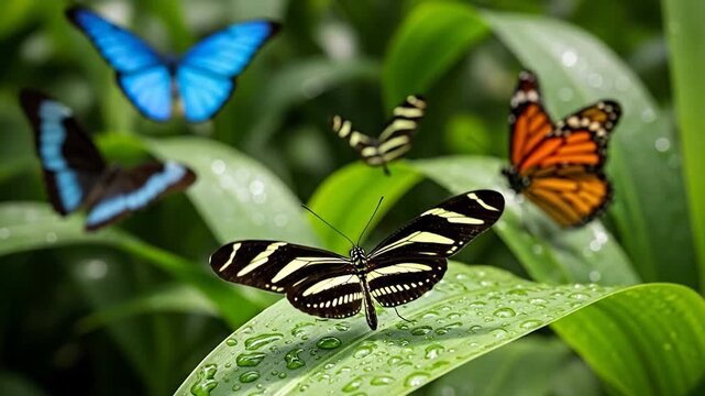 Zebra Longwing Butterfly Perched Gracefully on Lush Tropical Leaves