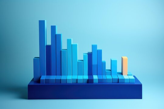 Blue bar chart visualizes statistics and financial data, with one bar highlighted in orange - Powered by Adobe