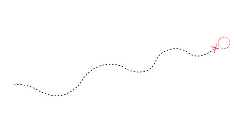 Vector treasure map element. A dashed line and red X mark ink on the map. old pirate letter.