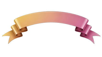 Pink and Orange Gradient Curved Ribbon Banner Isolated on White