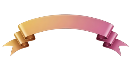 Pink and Orange Gradient Curved Ribbon Banner Isolated on White