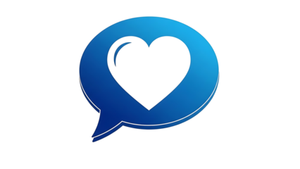 Blue Speech Bubble with White Heart Icon Vector