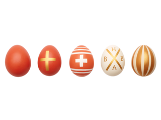 A set of decorated Easter eggs on a black background